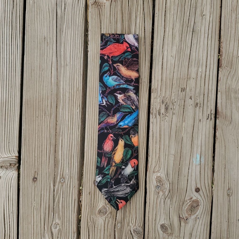 D'em Crazy Colorful Bird Print Novelty Necktie - Fun Animal Pattern Tie